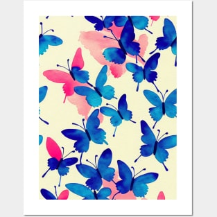 Elegant Butterfly Repeat: Blue and Pink Watercolor Posters and Art